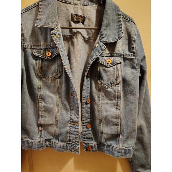Ci Sono Womens Size XLarge Blue Distressed Button Up Denim Jacket Light Wash - Picture 2 of 4